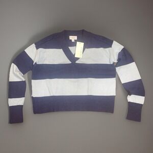 Evereve NWT Blue And White Striped V-Neck Long Sleeve Sweater - Womens Size XS
